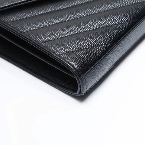 YVES SAINT LAURENT Cassandra Leather Chain Wallet Shoulder Bag black WS23637