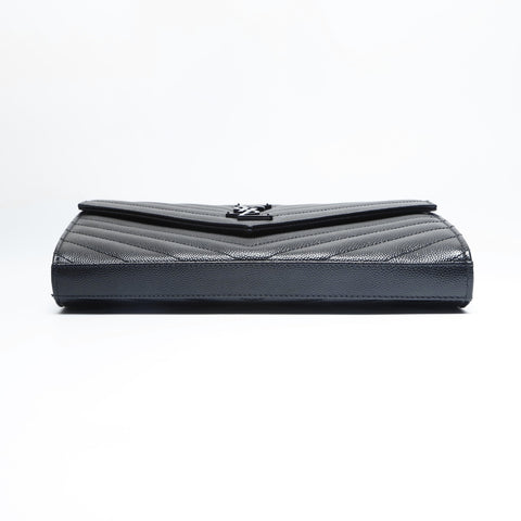 YVES SAINT LAURENT Cassandra Leather Chain Wallet Shoulder Bag black WS23637