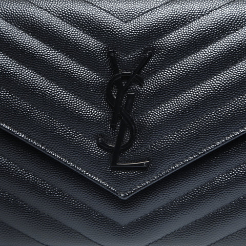 YVES SAINT LAURENT Cassandra Leather Chain Wallet Shoulder Bag black WS23637