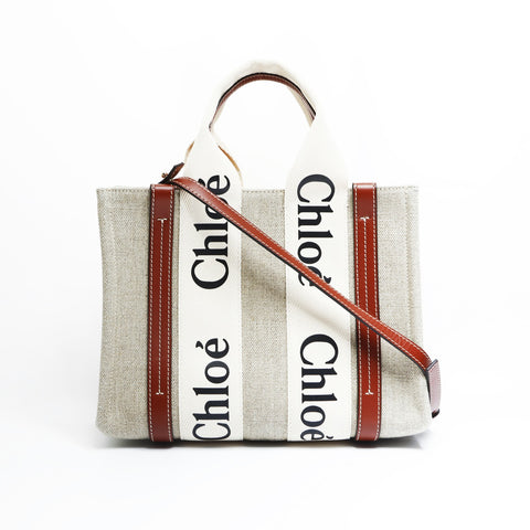 Chloe Woody Kleine 2-Wege-Einkaufstasche WOODY Handtasche beige WS23641
