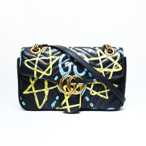 GUCCI GG Marmont Gucci Ghost Graphic Leather Shoulder Bag black WS23642