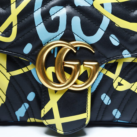 GUCCI GG Marmont Gucci Ghost Graphic Leather Shoulder Bag black WS23642