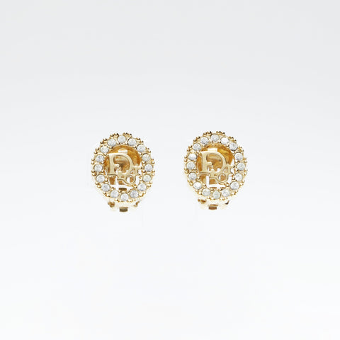 Christian Dior Rhinestone logo Earring gold WS23645