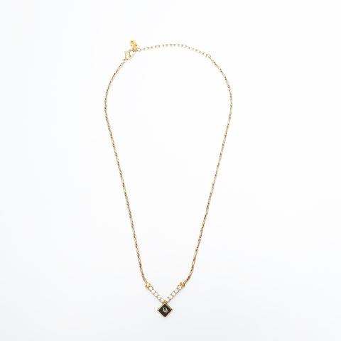 Christian Dior Logo rhinestone Necklace gold WS23649