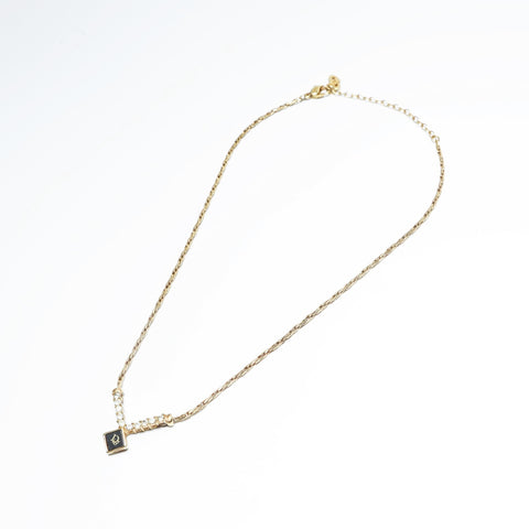 Christian Dior Logo rhinestone Necklace gold WS23649