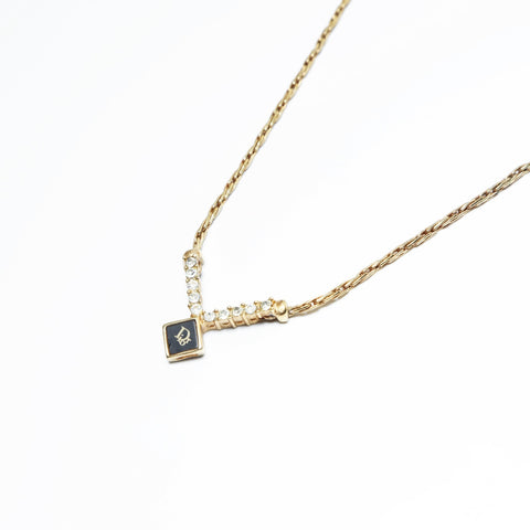 Christian Dior Logo rhinestone Necklace gold WS23649