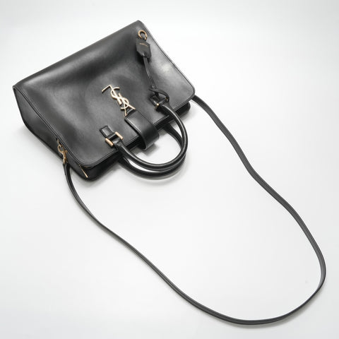 YVES SAINT LAURENT Smooth Leather Baby Cabas 2way Handbag black WS23655