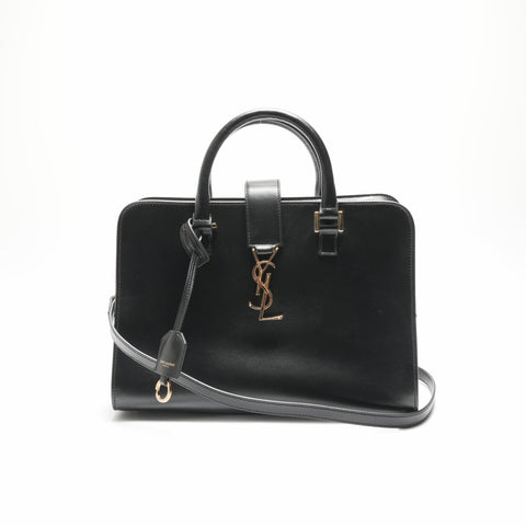 YVES SAINT LAURENT Smooth Leather Baby Cabas 2way Handbag black WS23655