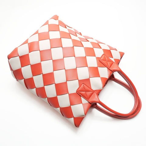 BOTTEGAVENETA Poppy Mist Intrecciato in White Lambskin Tote Bag Red WS23658