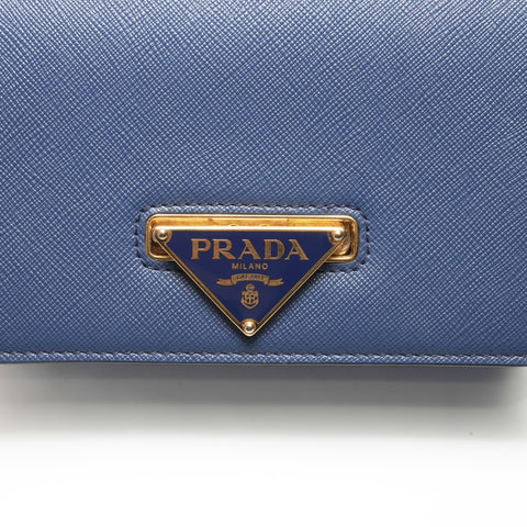 PRADA Saffiano Leather Triangle Logo Chain Shoulder Bag blue WS23659
