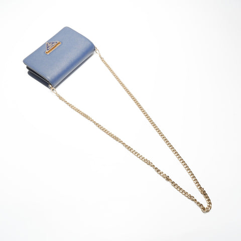 PRADA Saffiano Leather Triangle Logo Chain Shoulder Bag blue WS23659