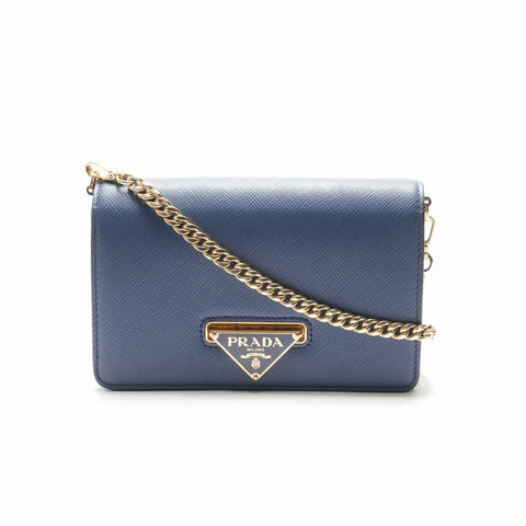 PRADA Saffiano Leather Triangle Logo Chain Shoulder Bag blue WS23659