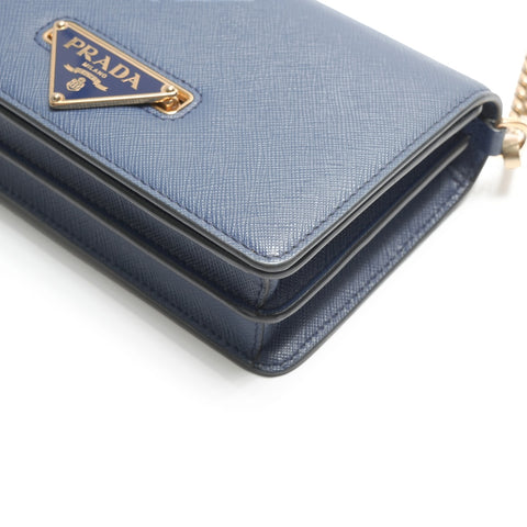 PRADA Saffiano Leather Triangle Logo Chain Shoulder Bag blue WS23659