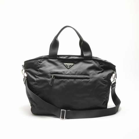 PRADA Nylon Triangle Logo 2way Tote Bag black WS23660