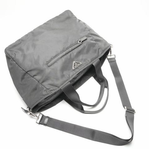 PRADA Nylon Triangle Logo 2way Tote Bag black WS23660