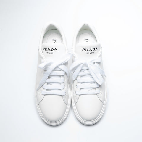 PRADA Logo Print Leather Low-Cut 37.5 9.6" 1E621M sneakers white WS23662