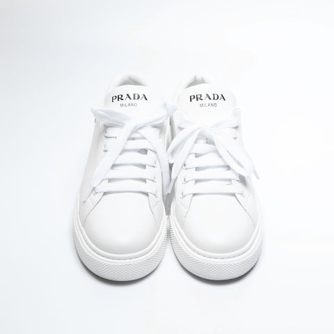 PRADA Logo Print Leather Low-Cut 37.5 9.6" 1E621M sneakers white WS23662