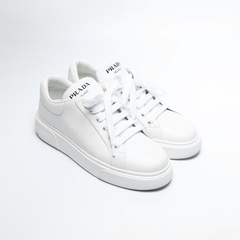 PRADA Logo Print Leather Low-Cut 37.5 9.6" 1E621M sneakers white WS23662