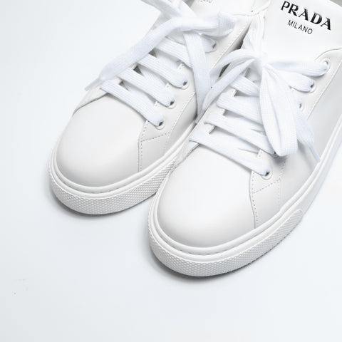 PRADA Logo Print Leather Low-Cut 37.5 9.6" 1E621M sneakers white WS23662