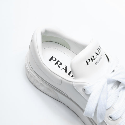 PRADA Logo Print Leather Low-Cut 37.5 9.6" 1E621M sneakers white WS23662