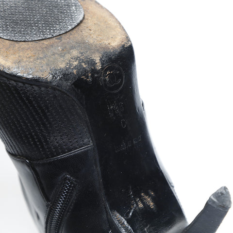CHANEL Leather heel 3.3" side zip 35 8.7" pumps boots leather black WS23665