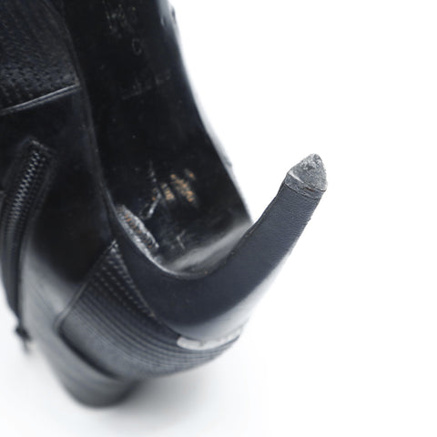 CHANEL Leather heel 3.3" side zip 35 8.7" pumps boots leather black WS23665