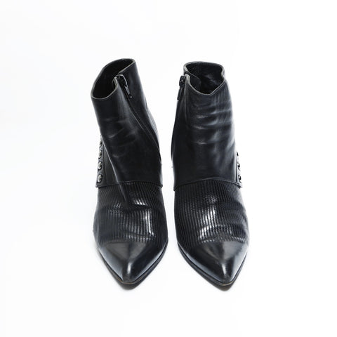 CHANEL Leather heel 3.3" side zip 35 8.7" pumps boots leather black WS23665