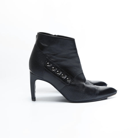 CHANEL Leather heel 3.3" side zip 35 8.7" pumps boots leather black WS23665