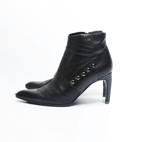 CHANEL Leather heel 3.3" side zip 35 8.7" pumps boots leather black WS23665