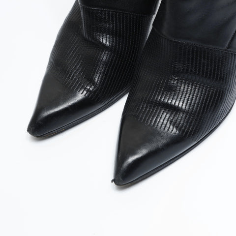 CHANEL Leather heel 3.3" side zip 35 8.7" pumps boots leather black WS23665