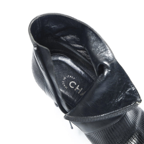 CHANEL Leather heel 3.3" side zip 35 8.7" pumps boots leather black WS23665