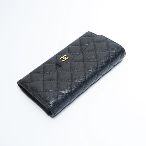 CHANEL 21st Series 2015-2016 Matelasse Caviar Skin Bifold Wallet with Flap Purse black WS23667
