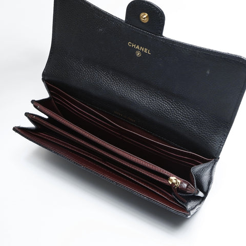 CHANEL 21st Series 2015-2016 Matelasse Caviar Skin Bifold Wallet with Flap Purse black WS23667