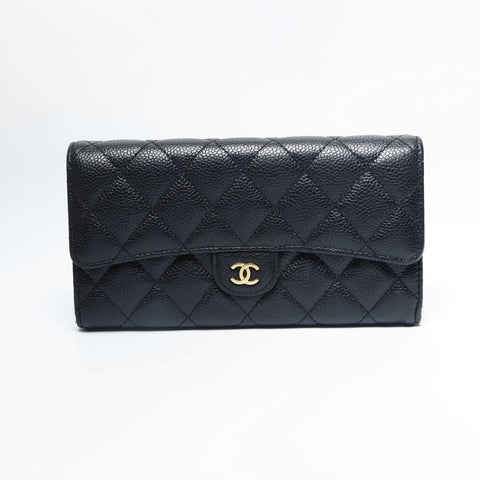 CHANEL 21st Series 2015-2016 Matelasse Caviar Skin Bifold Wallet with Flap Purse black WS23667