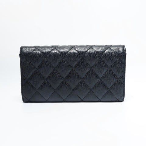 CHANEL 21st Series 2015-2016 Matelasse Caviar Skin Bifold Wallet with Flap Purse black WS23667