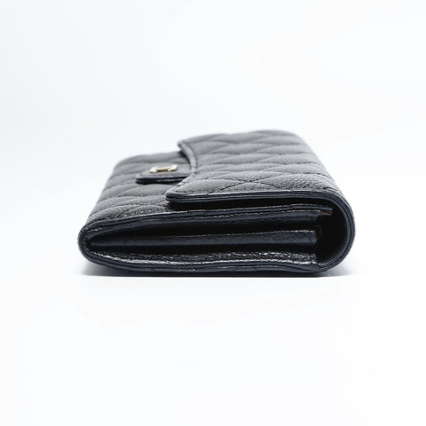 CHANEL 21st Series 2015-2016 Matelasse Caviar Skin Bifold Wallet with Flap Purse black WS23667