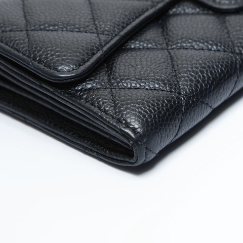 CHANEL 21st Series 2015-2016 Matelasse Caviar Skin Bifold Wallet with Flap Purse black WS23667