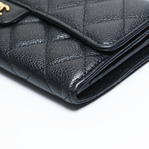 CHANEL 21st Series 2015-2016 Matelasse Caviar Skin Bifold Wallet with Flap Purse black WS23667