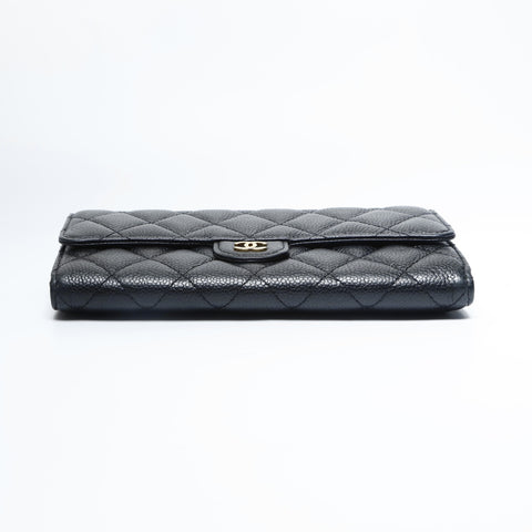 CHANEL 21st Series 2015-2016 Matelasse Caviar Skin Bifold Wallet with Flap Purse black WS23667