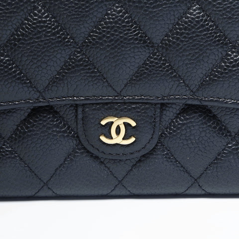 CHANEL 21st Series 2015-2016 Matelasse Caviar Skin Bifold Wallet with Flap Purse black WS23667