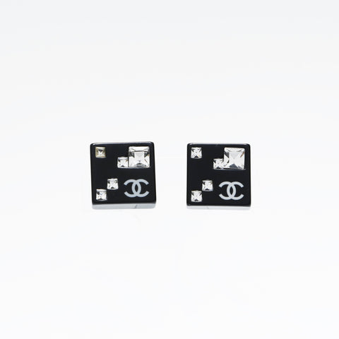 CHANEL 05A 2005 COCO Mark Square Rhinestone Pierce black WS23668