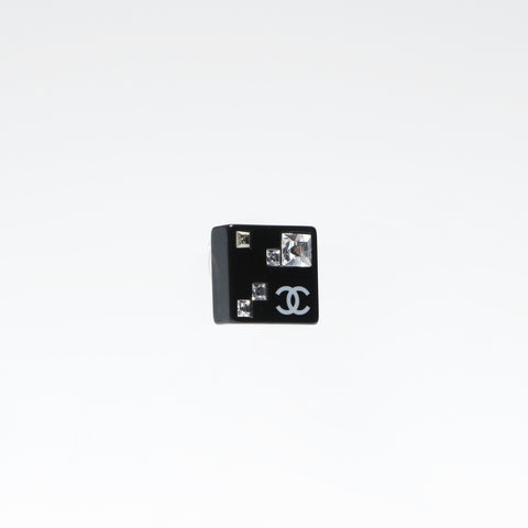 CHANEL 05A 2005 COCO Mark Square Rhinestone Pierce black WS23668