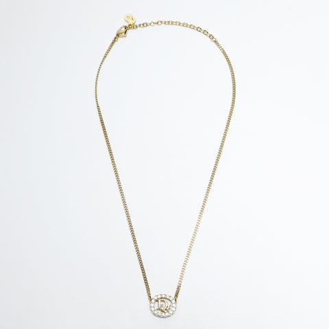 Christian Dior Logo rhinestone Necklace gold WS23669