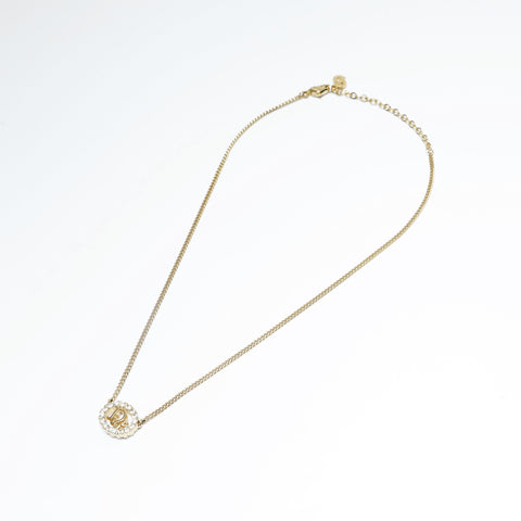 Christian Dior Logo rhinestone Necklace gold WS23669