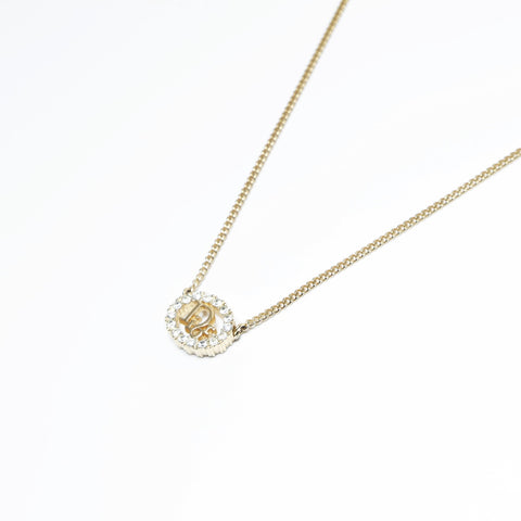 Christian Dior Logo rhinestone Necklace gold WS23669