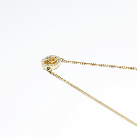 Christian Dior Logo rhinestone Necklace gold WS23669