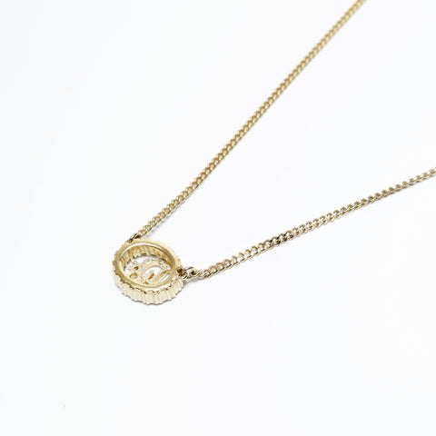Christian Dior Logo rhinestone Necklace gold WS23669