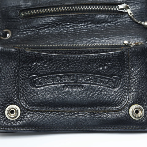 CHROME HEARTS 1 zip leather cross ball button Bifold Wallet black WS23677