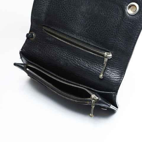 CHROME HEARTS 1 zip leather cross ball button Bifold Wallet black WS23677