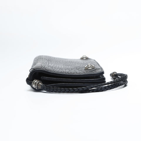 CHROME HEARTS 1 zip leather cross ball button Bifold Wallet black WS23677